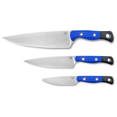 Benchmade Custom 3 Piece Cutlery Set Blue/Black G10 Handle w/StoneWash Blade Finish
