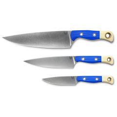Benchmade Custom 3 Piece Cutlery Set Blue/White G10 Handle w/StoneWash Blade Finish