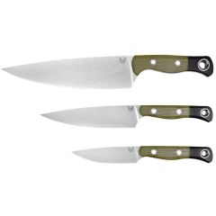 Benchmade Custom 3 Piece Cutlery Set Olive Drab Green/Black G10 Handle w/StoneWash Blade Finish