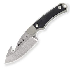 Buck Alpha Hunter Select Fixed Blade w/Guthook Black/Grey GFN Handle & StoneWash Blade 
