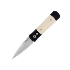 Pro-Tech Godson Tuxedo Auto Satin Blade Finish 3.15" w/Black Handle & Ivory Micarta Inlay