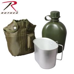 Rothco Canteen w/Aluminum Cup & OD Green Cover - 3 Piece Kit