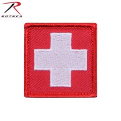 Embroidered Morale Patch - White Cross w/Red 1 7/8" x 1 7/8"