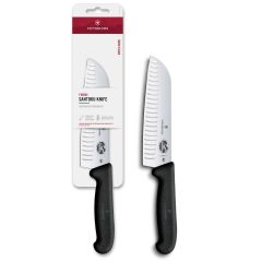 Victorinox Fibrox Santoku Knife Fluted Blade Black - 17cm Blister 