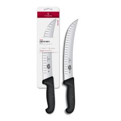 Victorinox Fibrox Scimitar Butcher Slicing Knife Fluted Black - 25cm Blister