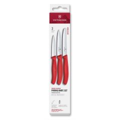 Victorinox Swiss Classic Paring Knife Set Red Serrated/Plain, 3 Pieces - Box