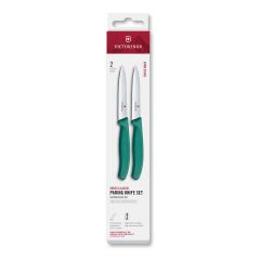 Victorinox Swiss Classic Paring Knife Set Kale Green Serrated/Plain 10cm, 2 Pieces - Box
