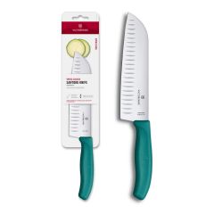 Victorinox Swiss Classic Santoku Knife Fluted Blade - Kale Green 17cm Blister