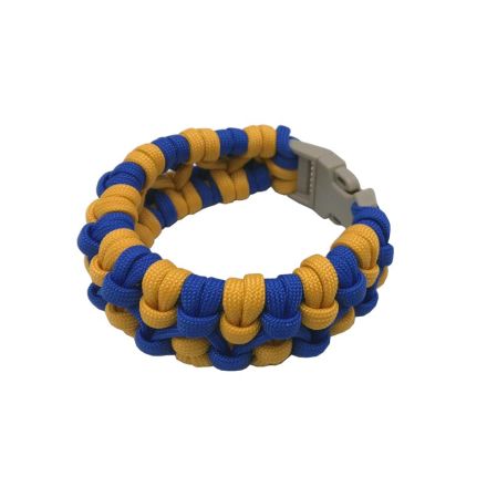 Custom Crossed Chain Sennit Weave Paracord Bracelet Large - Blue w/Gold 22.5 cm