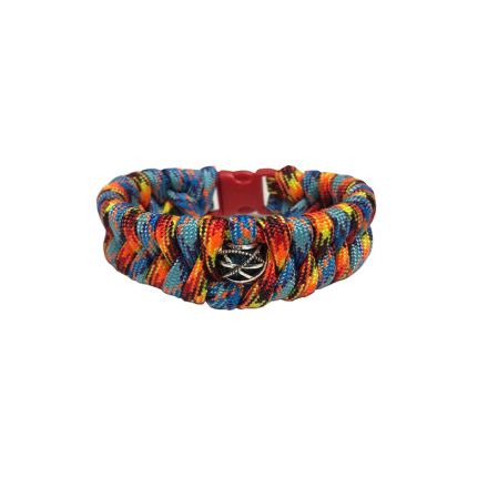 Custom Fishtail Weave Paracord Bracelet w/Decorative Bead Small - FireBall w/Blue Jaw Bone 18 cm