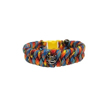 Custom Fishtail Weave Paracord Bracelet w/Decorative Bead Small - FireBall w/Blue Jaw Bone 19 cm