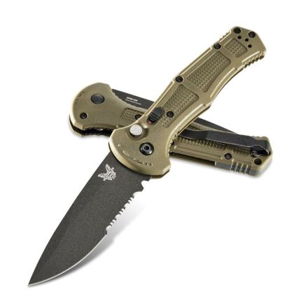 Benchmade Claymore Auto Ranger Green Grivory Handle w/Partially Serrated Cobalt Black Cerakote Blade Finish