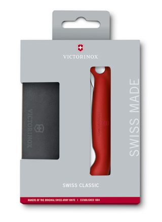 Victorinox Swiss Classic Foldable Red Paring Knife Plus Black Cutting Board Set
