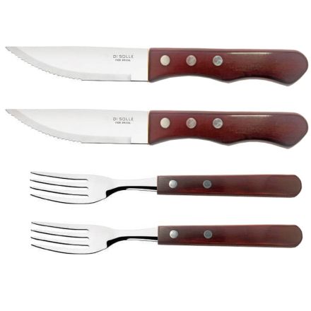 Di Solle SolleWood Jumbo Steak Knife and Fork Set 4 Piece - Blister Pack
