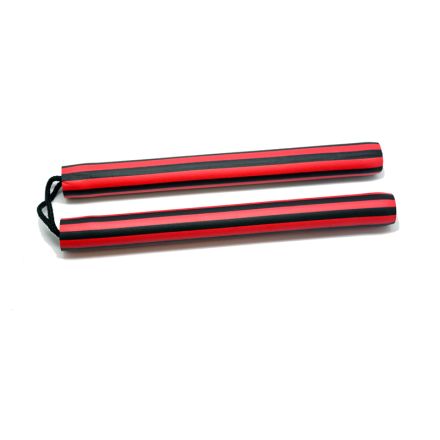 Nunchaku Black & Red Stripes Foam w/Cord 12