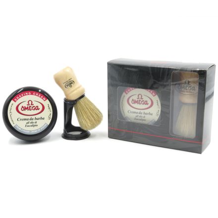 Omega Shaving Gift Set - Shaving Cream Plus Brush w/Holder