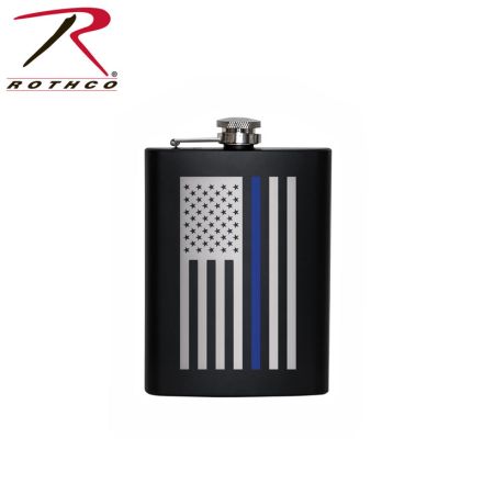 Rothco Stainless Steel Flask w/Thin Blue Line Flag 