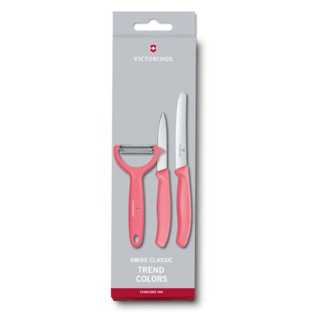 Victorinox Swiss Classic Trend Colours Paring Knife Set w/Tomato and Kiwi Peeler 3 Piece - Light Red