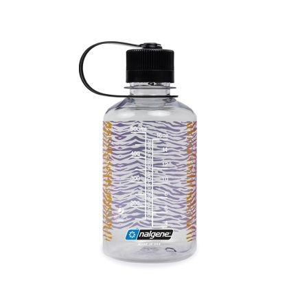 Nalgene Narrow Mouth Sustain Water Bottle Clear w/Rainbow Zebra Print & Black Cap 500 ml