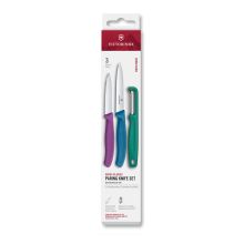 Victorinox Swiss Classic Paring Knife Set w/Iota Peeler, 3 Pieces - Kale Green/Blue/Purple