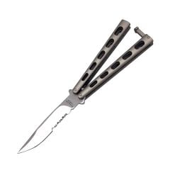 Ace Butterfly Knife Satin Skeletonized Handle w/Partially Serrated Satin Finished Blade