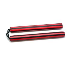 Nunchaku Black & Red Stripes Foam w/Cord 12"
