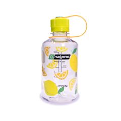 Nalgene Narrow Mouth Sustain Water Bottle Clear w/Lemon Print & Brown Cap 500 ml