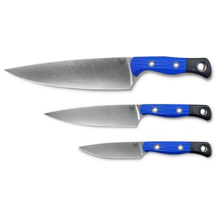 Benchmade Custom 3 Piece Cutlery Set Blue/Black G10 Handle w/StoneWash Blade Finish