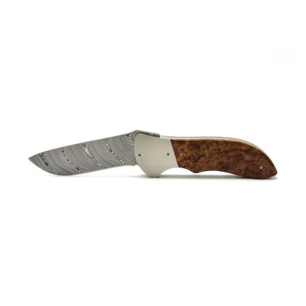 A.W. Paulsen 'Emerson' 'Twist' Damascus Liner Lock Folder w/Black Ash Burl Handle