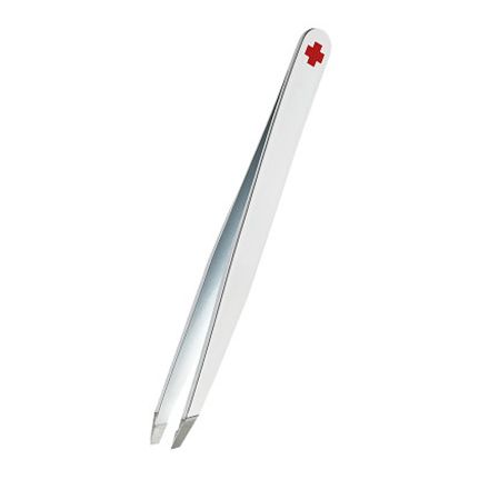 Rubis Slanted Classic Satin Tweezer White w/Swiss Cross