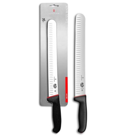 Victorinox Fibrox Dual Grip Slicing Knife Granton/Fluted Black/Red - 30cm Blister