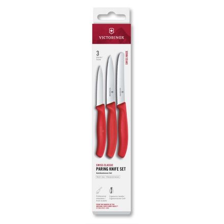 Victorinox Swiss Classic Paring Knife Set Red Serrated/Plain, 3 Pieces - Box