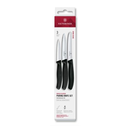 Victorinox Swiss Classic Paring Knife Set Black Serrated/Plain, 3 Pieces - Box