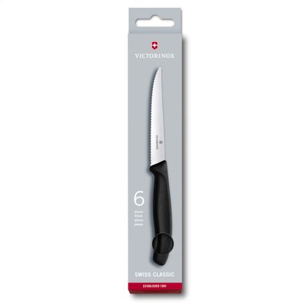 Victorinox Swiss Classic 6 Piece Steak Knife Set Serrated Pointed Black - Box