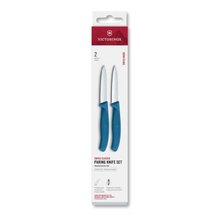 Victorinox Swiss Classic Paring Knife Set Blue Serrated/Plain 8cm, 2 Pieces - Box