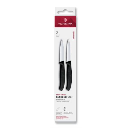 Victorinox Swiss Classic Paring Knife Set Black Serrated/Plain 8cm, 2 Pieces - Box