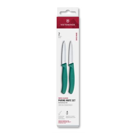 Victorinox Swiss Classic Paring Knife Set Kale Green Serrated/Plain 8cm, 2 Pieces - Box