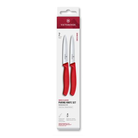 Victorinox Swiss Classic Paring Knife Set Red Serrated/Plain 10cm, 2 Pieces - Box
