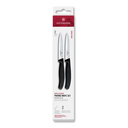 Victorinox Swiss Classic Paring Knife Set Black Serrated/Plain 10cm, 2 Pieces - Box