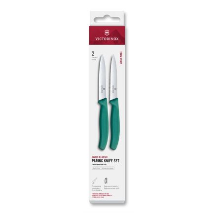 Victorinox Swiss Classic Paring Knife Set Kale Green Serrated/Plain 10cm, 2 Pieces - Box