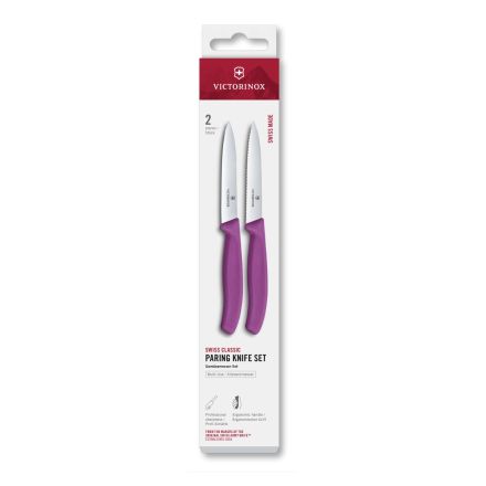 Victorinox Swiss Classic Paring Knife Set Purple Serrated/Plain 10cm, 2 Pieces - Box