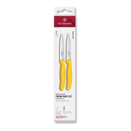 Victorinox Swiss Classic Paring Knife Set Yellow Serrated/Plain 10cm, 2 Pieces - Box